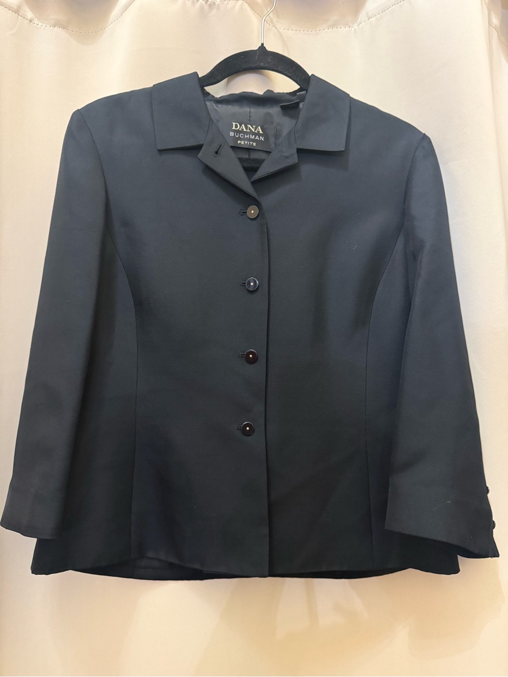 Dana Buchman 8P Silk Wool Blend Black Blazer Jacket Career Y2K Office Core